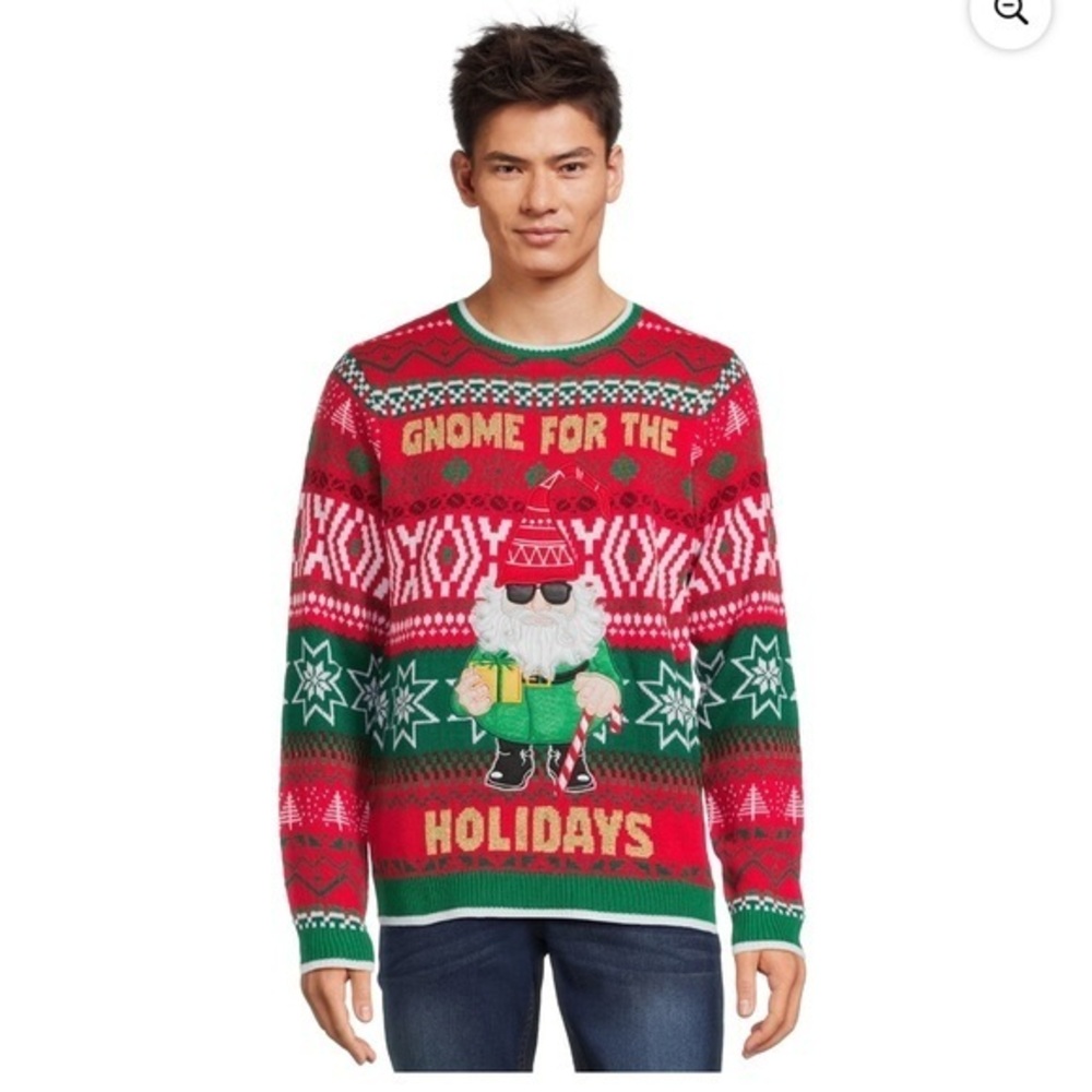 Holiday Time Men's Gnome Ugly Christmas Sweater with Long Sleeves